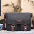 thumbnail image 5 of Canvas Messenger Bag Vintage Laptop Shoulder Bag Military Crossbody Bag - black, 5 of 5