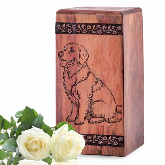 YATHABHISA Dog Themed Handcrafted Wooden Urn for Ashes Adult Male – Large Cremation Urns for Human Ashes Adult Man & Women – Memorial Funeral Wood Urn - Keepsake for Pet Ash - 11.25inch