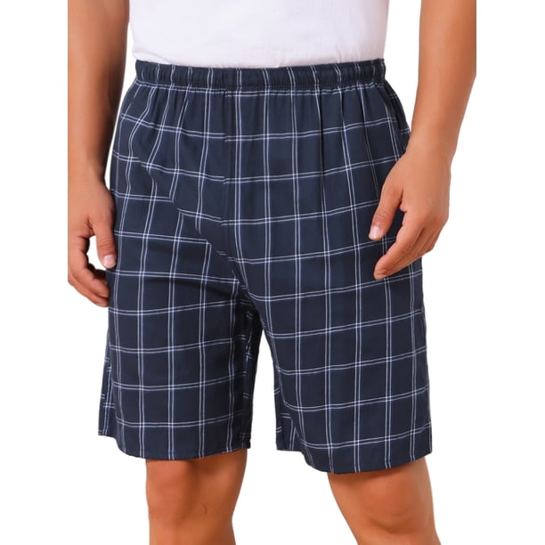 Pantalones cortos de pijama de cuadros casuales de verano para hombres con cintura elástica 30 Azul oscuro