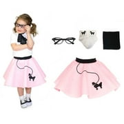 Hip Hop 50s Shop Toddler 4 Piece 50's Poodle Skirt Outfit Costume - Size 1-3 / Light Pink
