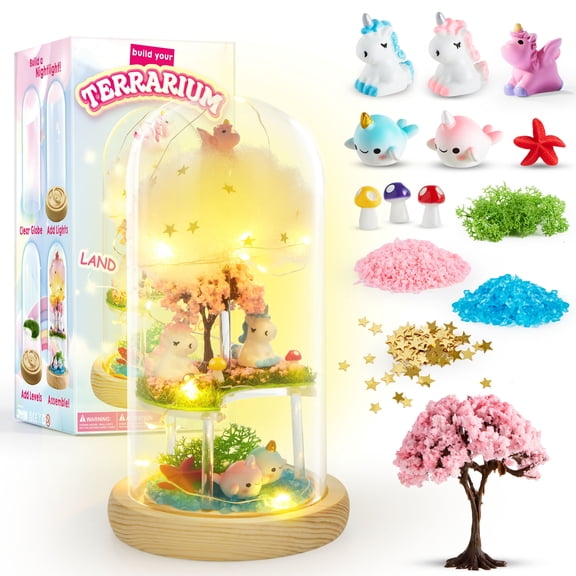 Joyfy Unicorns Terrarium Kit for Kids, Make Your Own Unicorn Night Light, Girls Gift for Aged 6  Years