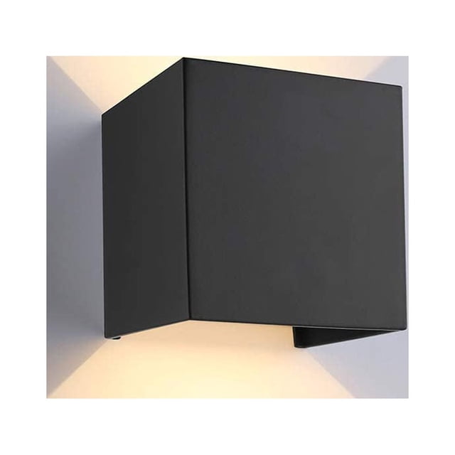 Aplique de pared moderno, negro, 3.94 pulgadas, luz de pared hacia arriba y hacia abajo, LED para interior y exterior, resistente al agua, cuadrado, montado en la pared, accesorio para patio, porche, pasillo, escaleras, puerta delantera, hotel (12 W, luz cálida) Sailing Electrónica
