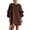 Brown, variant on Women Cotton Linen Mini Dress, Lantern Long Sleeve 3D Floral Decor Shift Dress, Round Neck Button Front French Style Dress For Casual Holiday Deep Red M