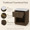 thumbnail image 5 of UHOMEPRO Modern Nightstand with Faux Marble-Look Top, Walnut Bedside Table with with Storage Drawer and Open Shelf, Wooden Bedside Storage Cabinet Unit for Bedroom, Guest Room, Dorm, 5 of 7