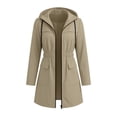 thumbnail image 4 of BRGZLK Rain Coats for Women Trendy Zip Up Solid Color Long Sleeve Hooded Lightweight Long Waterproof Jackets Elastic Waist Casual Outdoor Hiking Raincoats Beige XL, 4 of 8