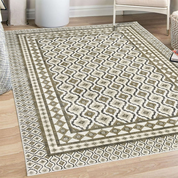 Ethnic Decorative Rug, Traditional Abstract Tribal Art Pattern Wavy Look Oriental Ornaments, Quality Carpet for Bedroom Dorm and Living Room, 6 Sizes, Pale Sage, by Ambesonne