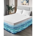 thumbnail image 4 of Summer Coastal Bed Skirt King Size 16" Drop Abstract Ocean Wave Blue Teal Stripes Ruffled Wrap Around Bed Skirts Adjustable Elastic Bedskirt Dust Ruffle for King Size Bed, 4 of 7