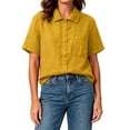 thumbnail image 5 of Women's Dress Shirts Causal Button Down Short Sleeve Shirt with Chest Pocket Breathable Linen Blouse for Women, 5 of 7