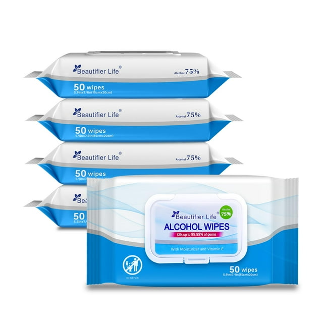 Toallitas desinfectantes para manos húmedas Beautifier Life con 75% de alcohol, 200 ml
