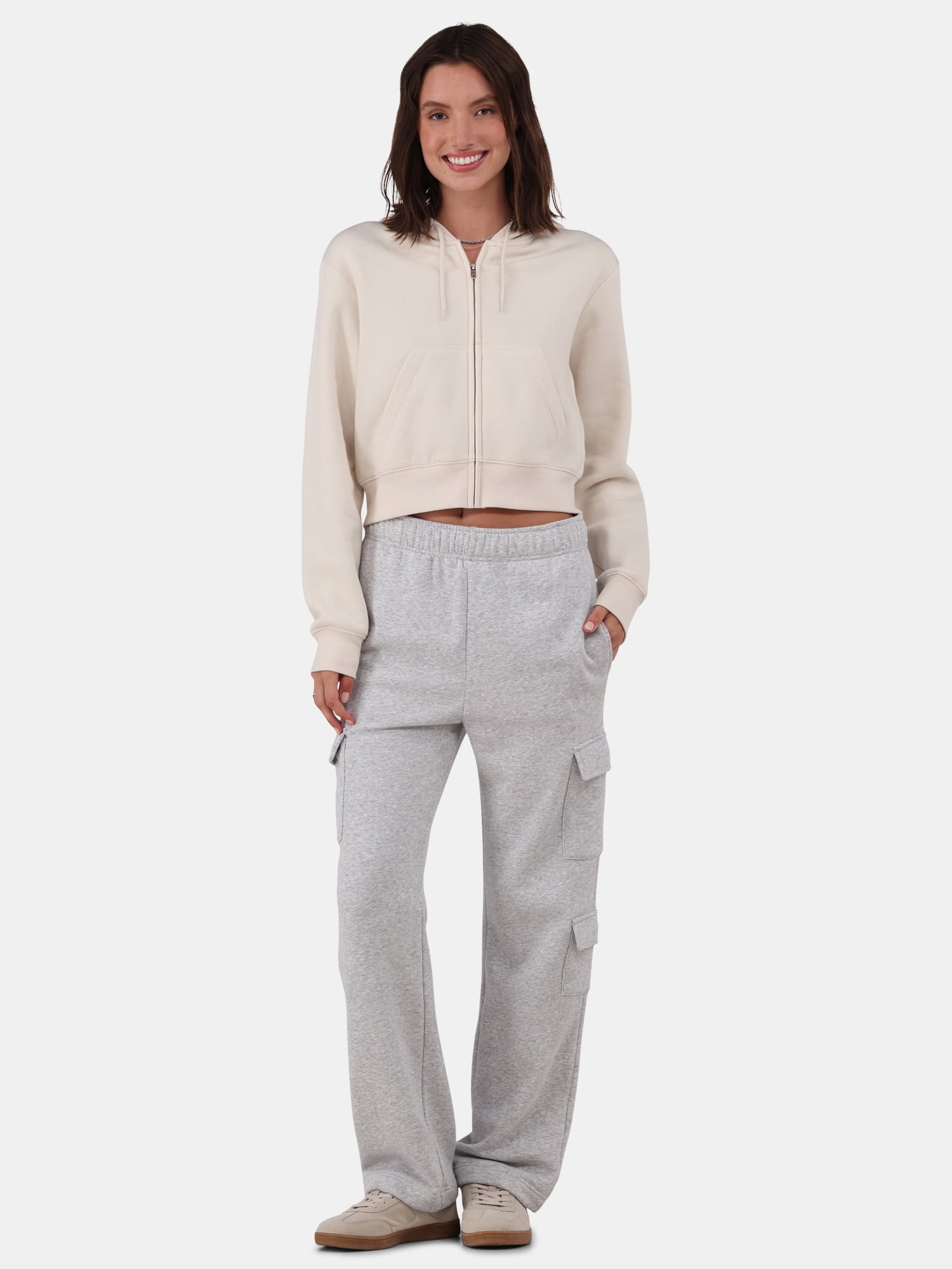 No Boundaries Cropped Fleece Zip Hoodie, Women’s