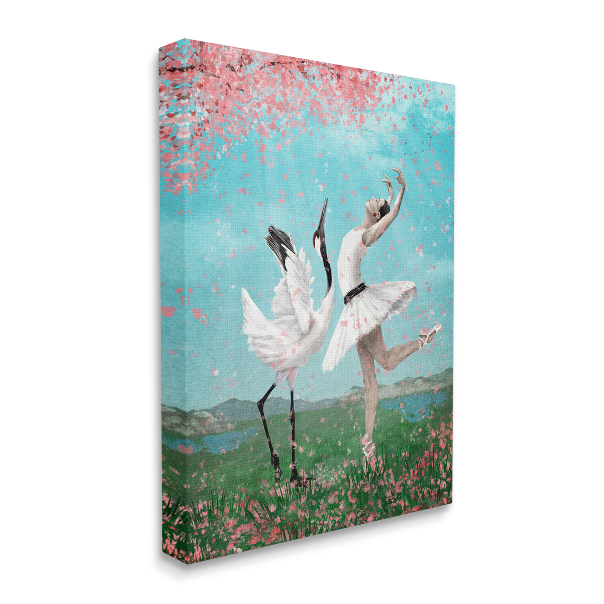 Stupell Industries Surreal Swan Ballet Lake Cherry Blossoms Dance Ballet,36 x 48, Design by Paula Belle Flores