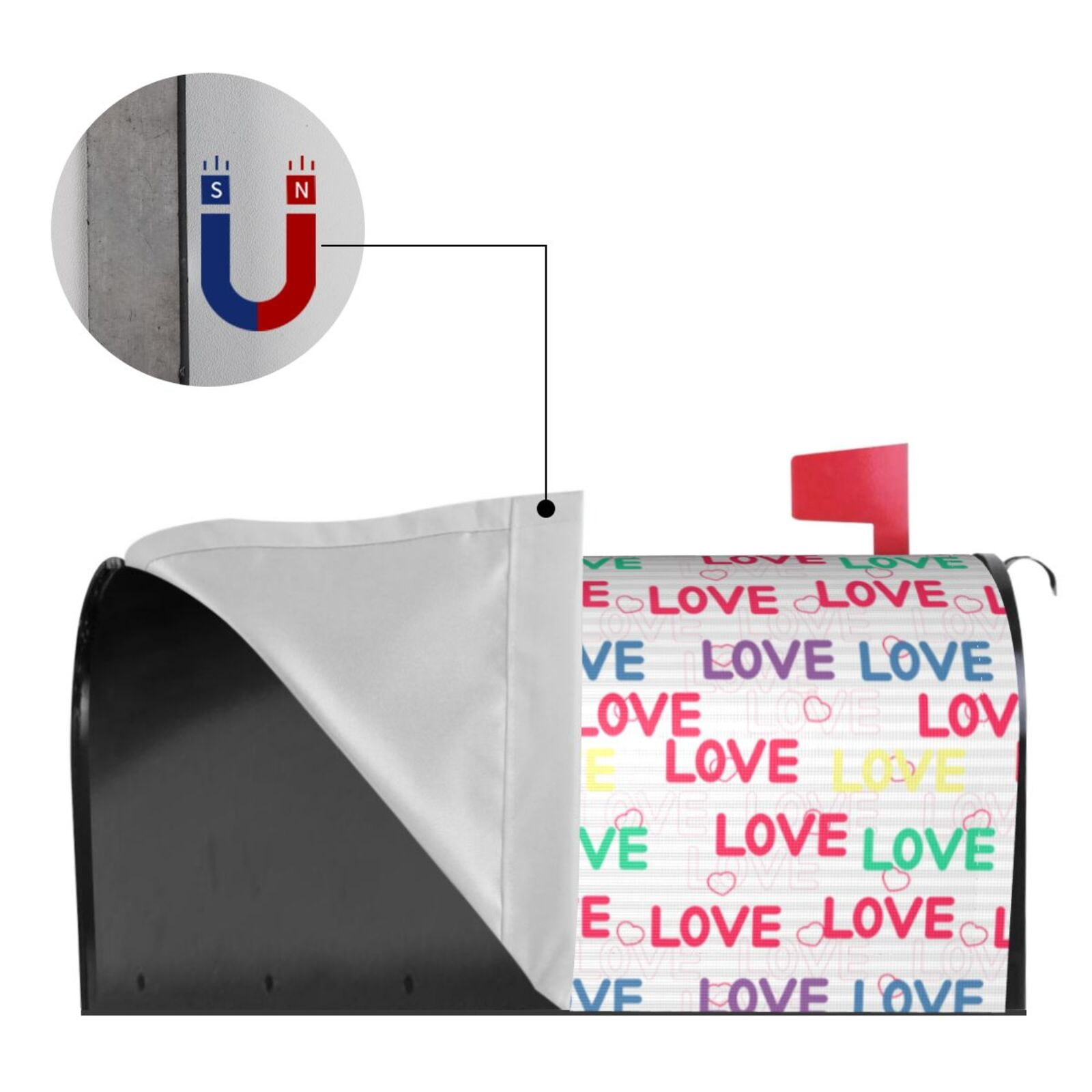 Xecao gray stripes and hearts for Mailbox Cover with Magnetic Strips, Waterproof and Sunscreen, Adds a Decorative Touch to Your Garden Yard-25.5x21 in