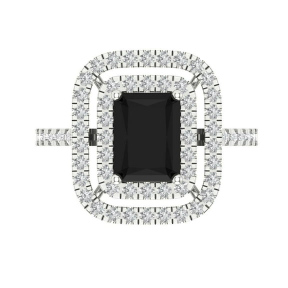 Halo Engagement Ring for Women - 2.62ct Natural Onyx in 18K White Gold Promise Ring