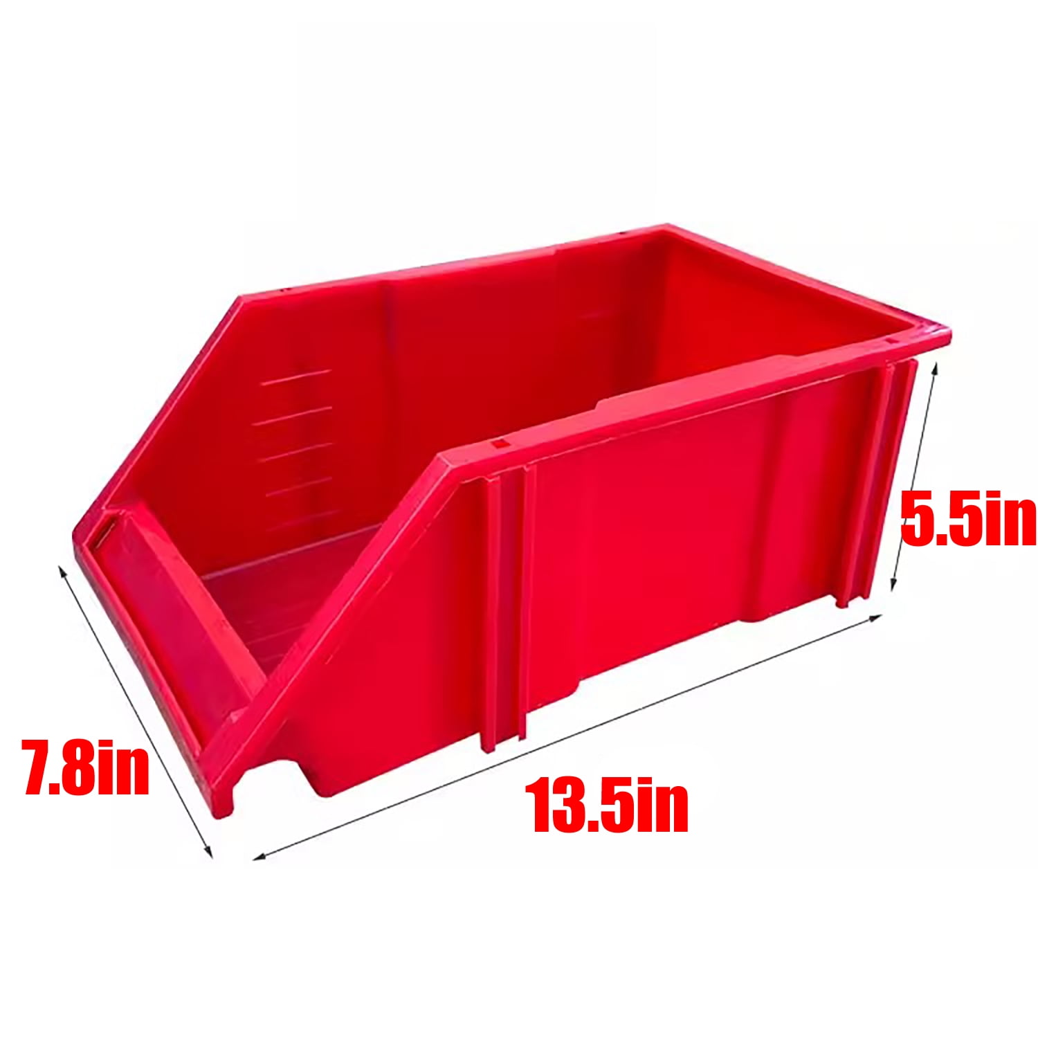 Red 2-Pack Garage Storage Tool Bins - Stackable Plastic Organizer for Hardware Tools & Workshop Parts Storage (13.5 x 7.8 x 5.5 Inch)