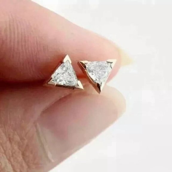 2Ct Trillion Cut Simulated Diamond Women Stud Earrings 14K Yellow Gold Plated