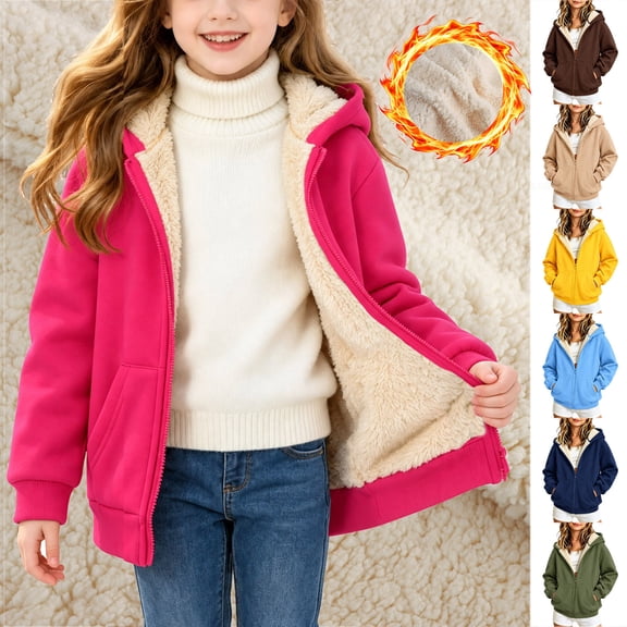 Spazoro Girls Hooded Sweatshirt Jacket with Zipper Pockets, Winter Solid Color Fleece Lined Long Sleeve Full Zip Up Hoodies Hot Pink Size 8-9