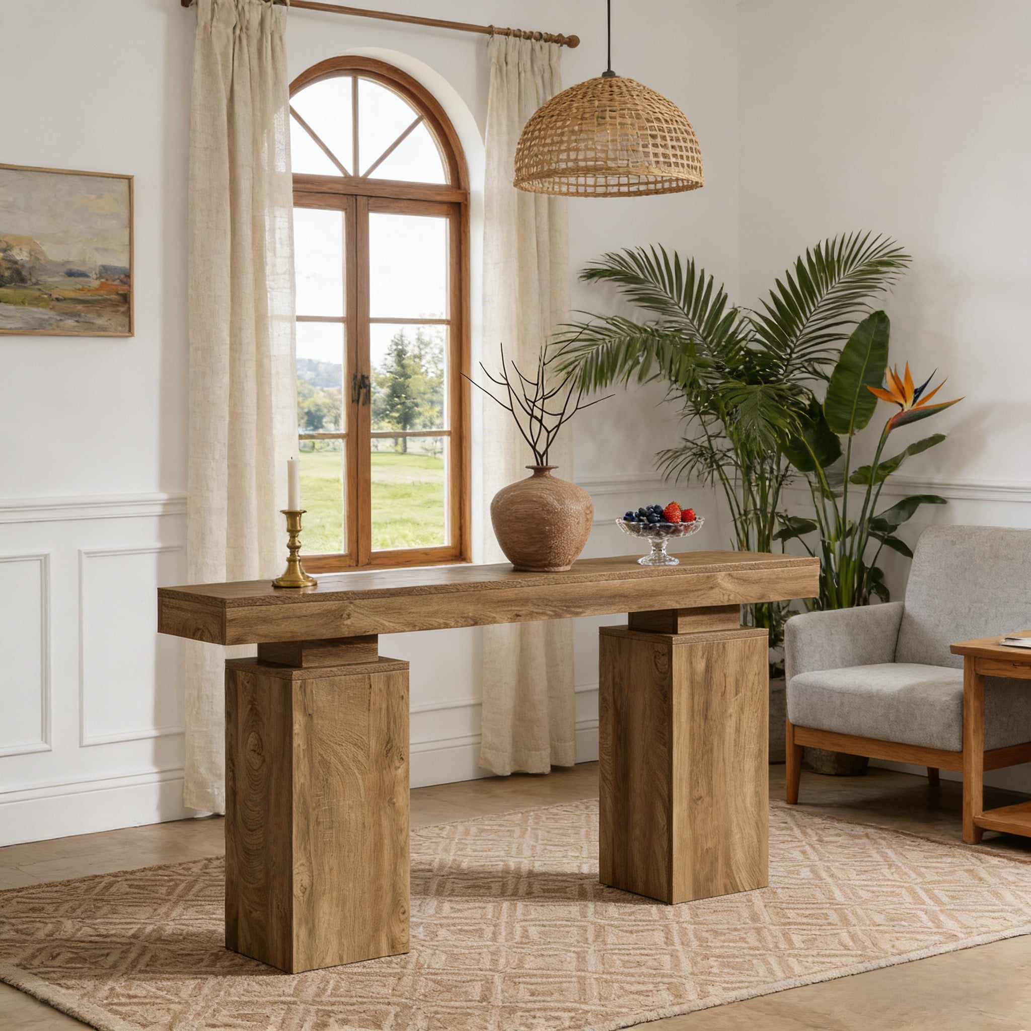 Fnova 63" Farmhouse Console Table, Long Wood Entryway Table for Foyer, Easy Assembly, Hallway Accent Furniture Behind Couch, Living Room Decor Stand