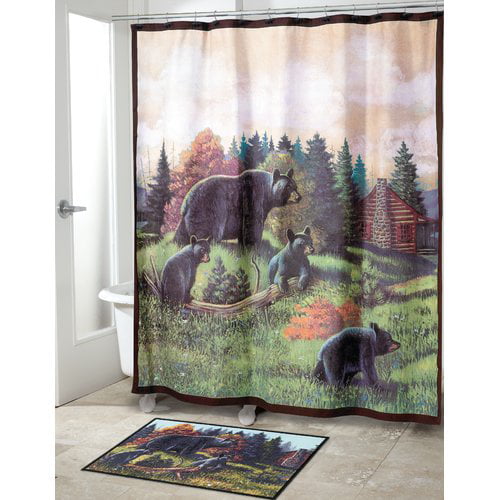 Black bear on a rock Shower Curtain Bathroom Decor Fabric & 12hooks 71*71inches 