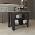thumbnail image 5 of Xukmct Kitchen Island with 3 Shelves, 35.4" H Kicthen Table for Living Room, Dining Room, Kitchen, Black + Light Brown, 5 of 7