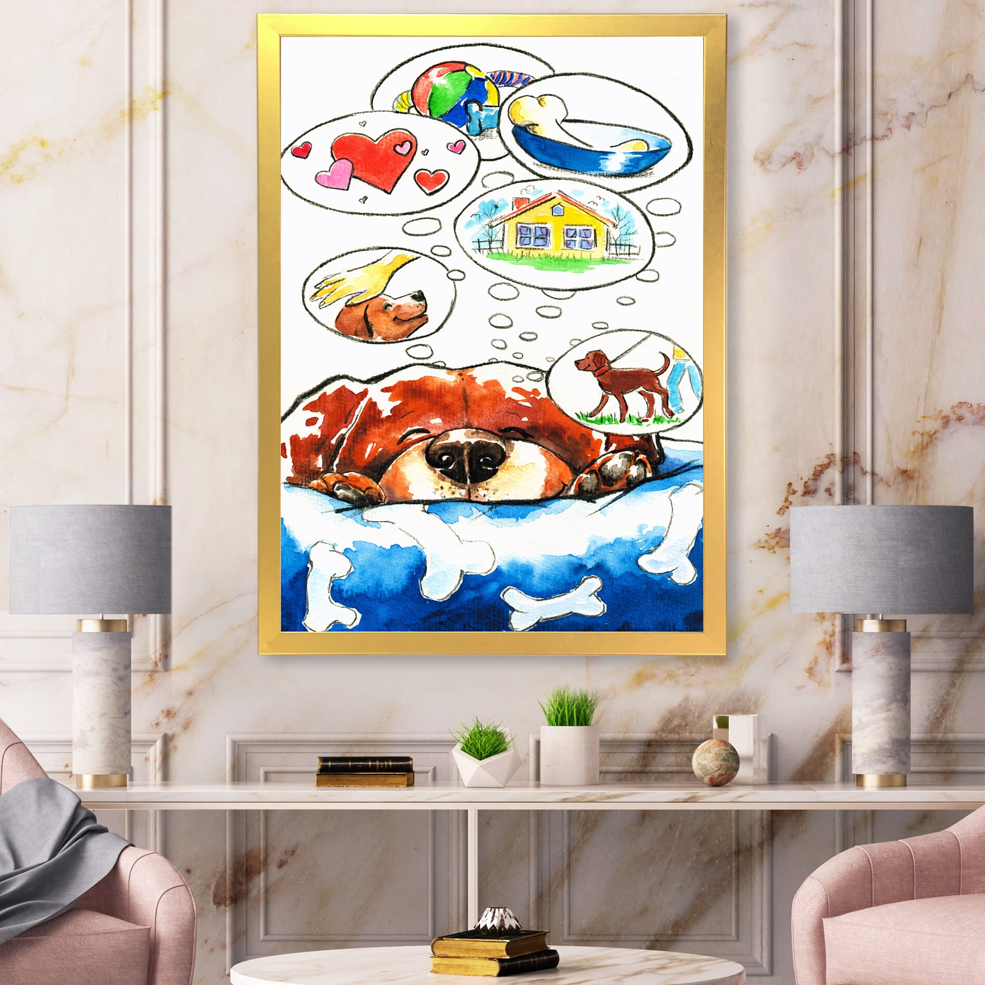 Designart 'Dog Having Dreams' Children's Art Framed Art Print