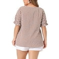 thumbnail image 3 of Agnes Orinda Women's Plus Size Gingham Tops Plaid Sweetheart V Neck Puff Short Sleeve Button Decor Summer 1950s Blouses 2X Brown, 3 of 5