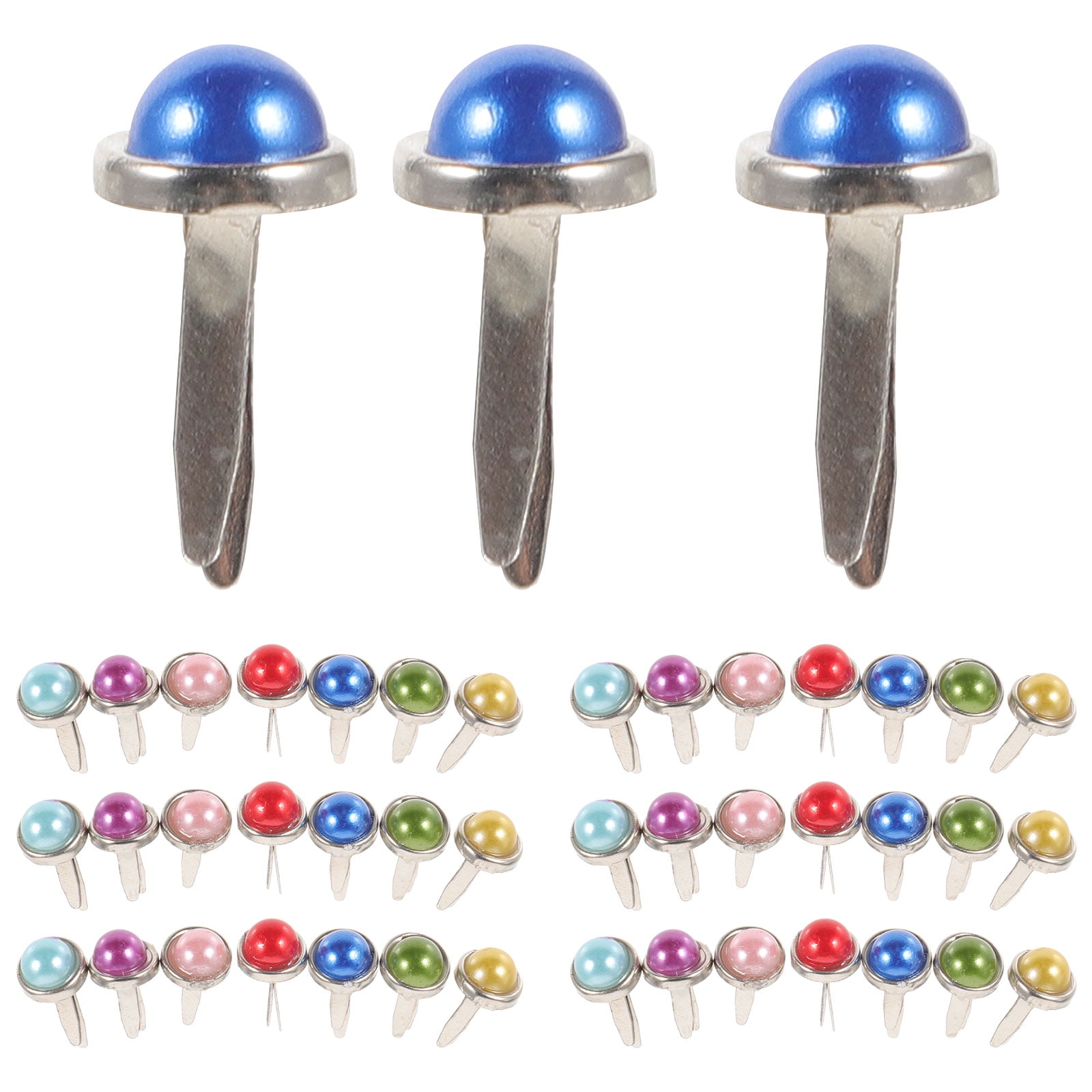 50pcs Mini Brads Metal Pearl Brads Paper Fasteners for Scrapbooking Crafts Making Stamping and DIY - 6x13mm (Assorted Colors), Multicolor
