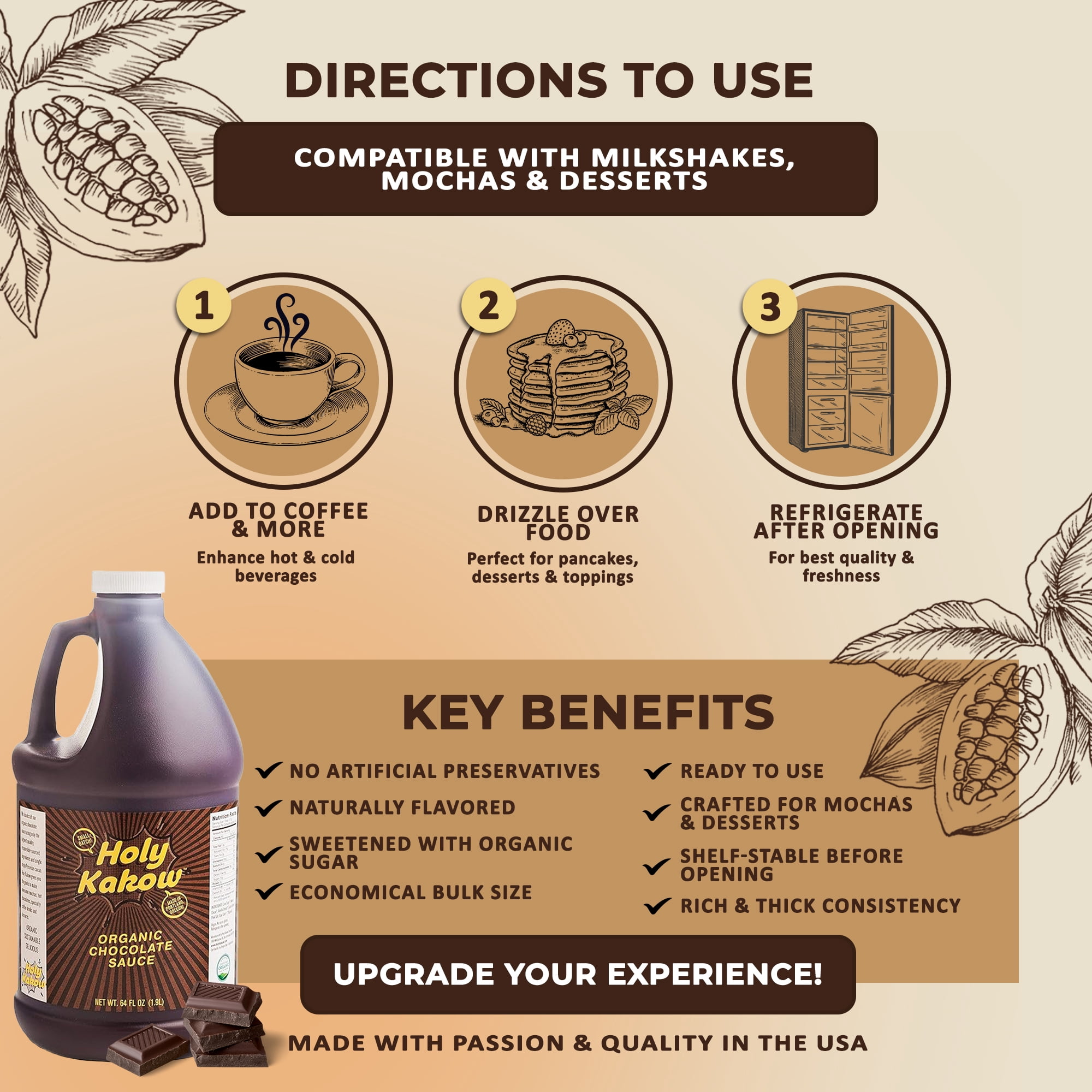 Holy Kakow Organic Chocolate Sauce for Coffee, Mochas, Desserts