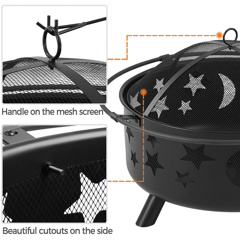SmileMart Iron Fire Pit Set Camping Fire Bowl Heating Warm Equipment for BBQ Backyard Outdoor