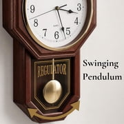 Pendulum Wall Clock - Decorative Wood Wall Clock with Pendulum - Schoolhouse Clock Regulator Design, Battery Operated & Silent, Wooden Pendulum Clock 18x11
