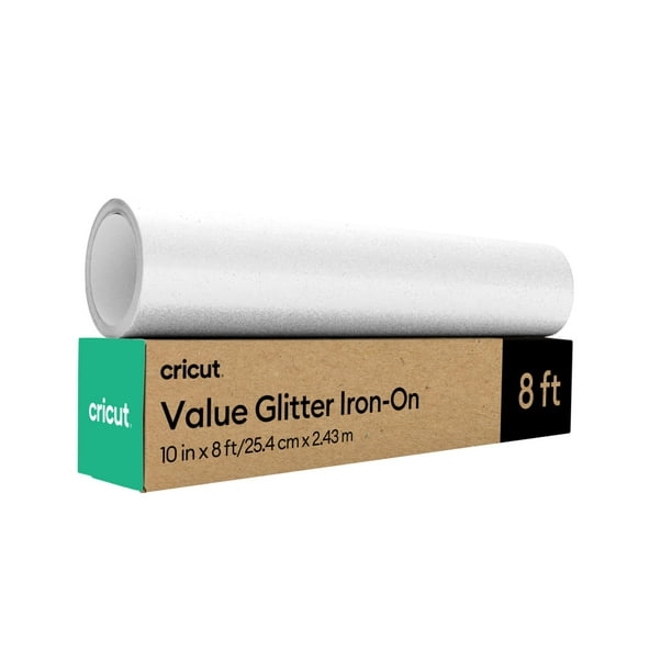 Vinilo de transferencia de calor Iron On HTV Cricut Value con purpurina, blanco