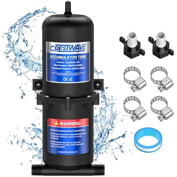 Pre-Pressurized Accumulator Tank 1L 125PSI for RV Water System, Flow Control Inner Bladder, Reduced Pump Cycling and Smooths Water Flow for RV, Boat, Travel Trailer, Caravan