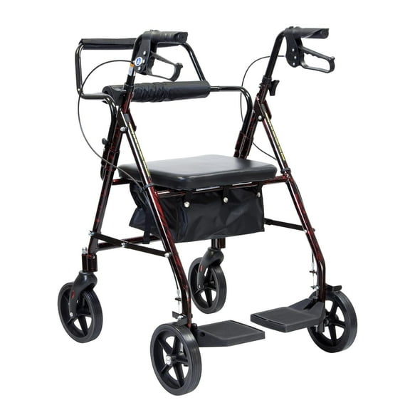 Dynarex DynaGo Duo Transport 4-Wheel Rollator Walker with Seat, Stand-Up Rolling Walker, 300 lb Limit