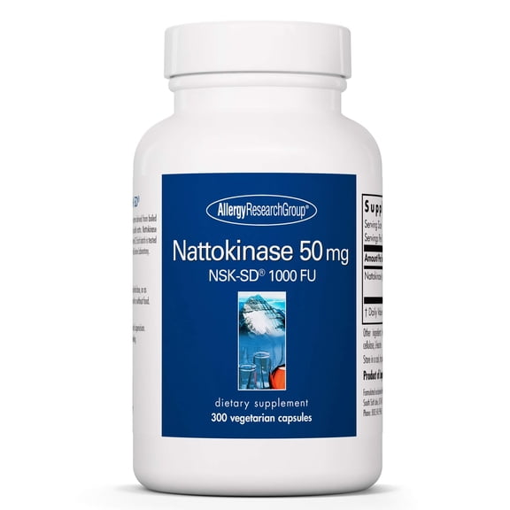 Allergy Research Group Nattokinase 50mg Supplement - NSK-SD 1000 FU, Cardiovascular Support, Circulatory Health, Vegetarian Capsules - 300 Count