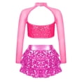 thumbnail image 2 of YONGHS Girls Sequins Jazz Hip Hop Dance Performance Outfits Crop Top with Tiered Skirted Shorts Set Hot Pink 12, 2 of 5