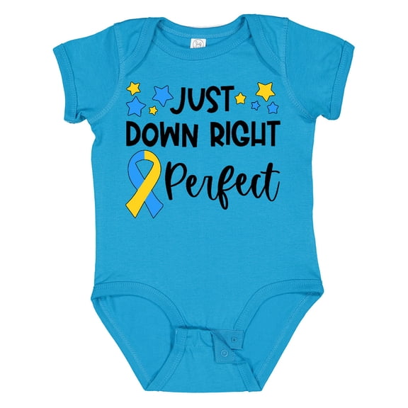 Inktastic Just Down Right Perfect Down Syndrome Awareness Ribbon Boys or Girls Baby Bodysuit