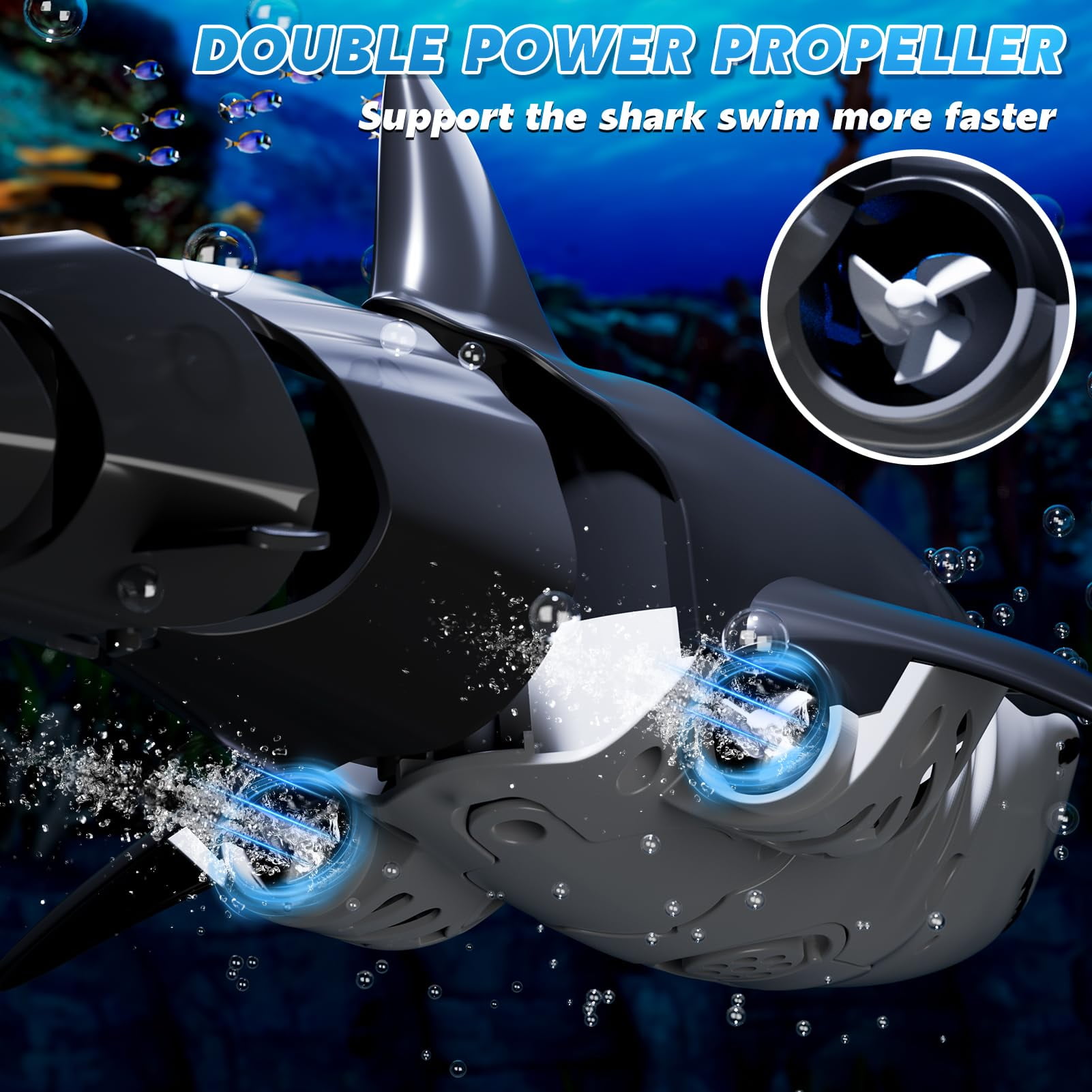 1:18 Scale Remote Control Shark Toy with Water Spray and Light for Pool, 2.4GHz RC Boat Water Toy for Boys Girls Kids