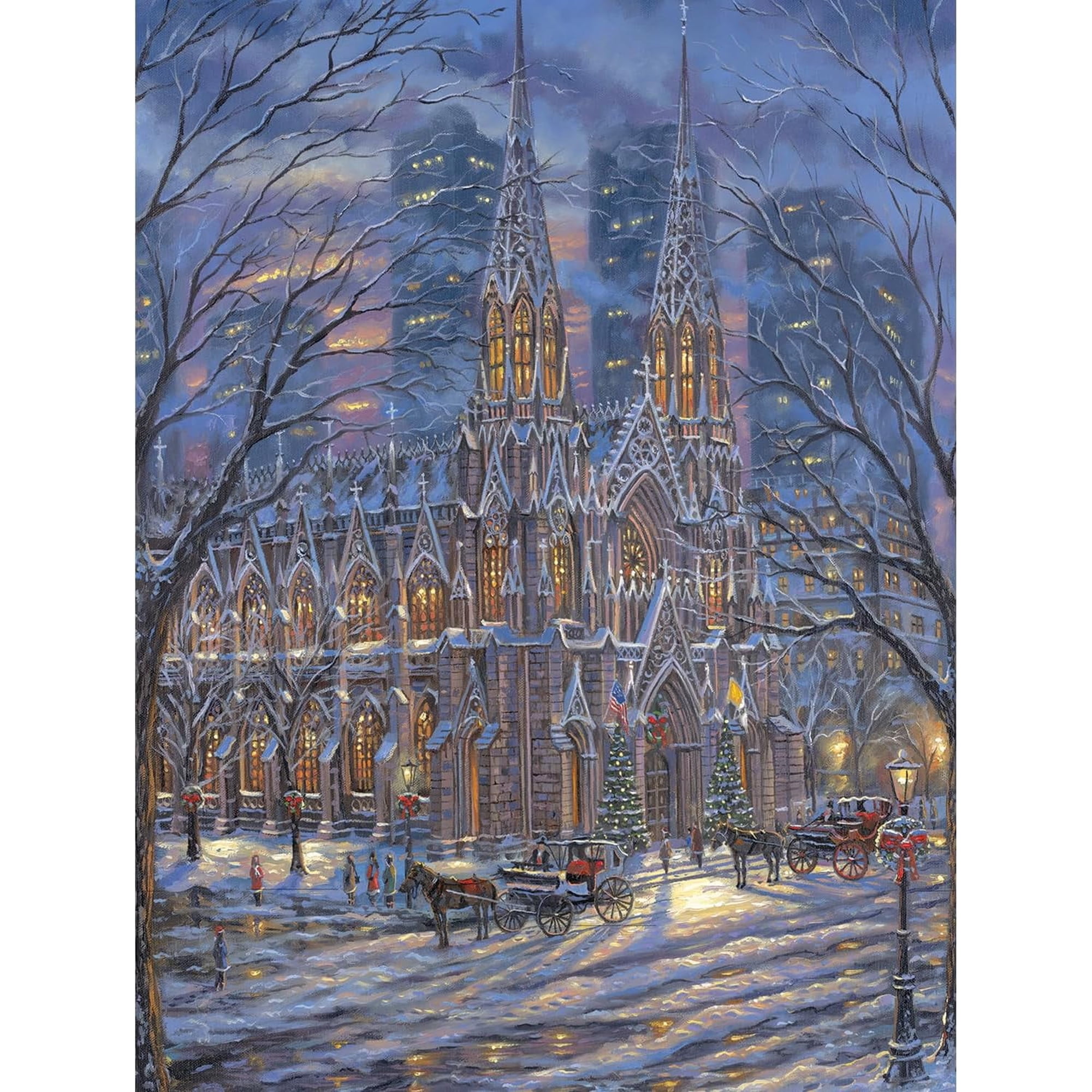 Bits and Pieces Saint Patrick’s Cathedral Glitter Jigsaw Puzzle for Adults, 500 Pieces, 18" x 24", Snowy NYC Church Scene, No Two Pieces Alike