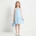 thumbnail image 6 of Girls Summer Dress Halter Neck Flower Girl Party Dress Embroidered Sleeveless Tiered Chiffon Sundress for Kids, Blue, Sizes 4-5Y, 6 of 9