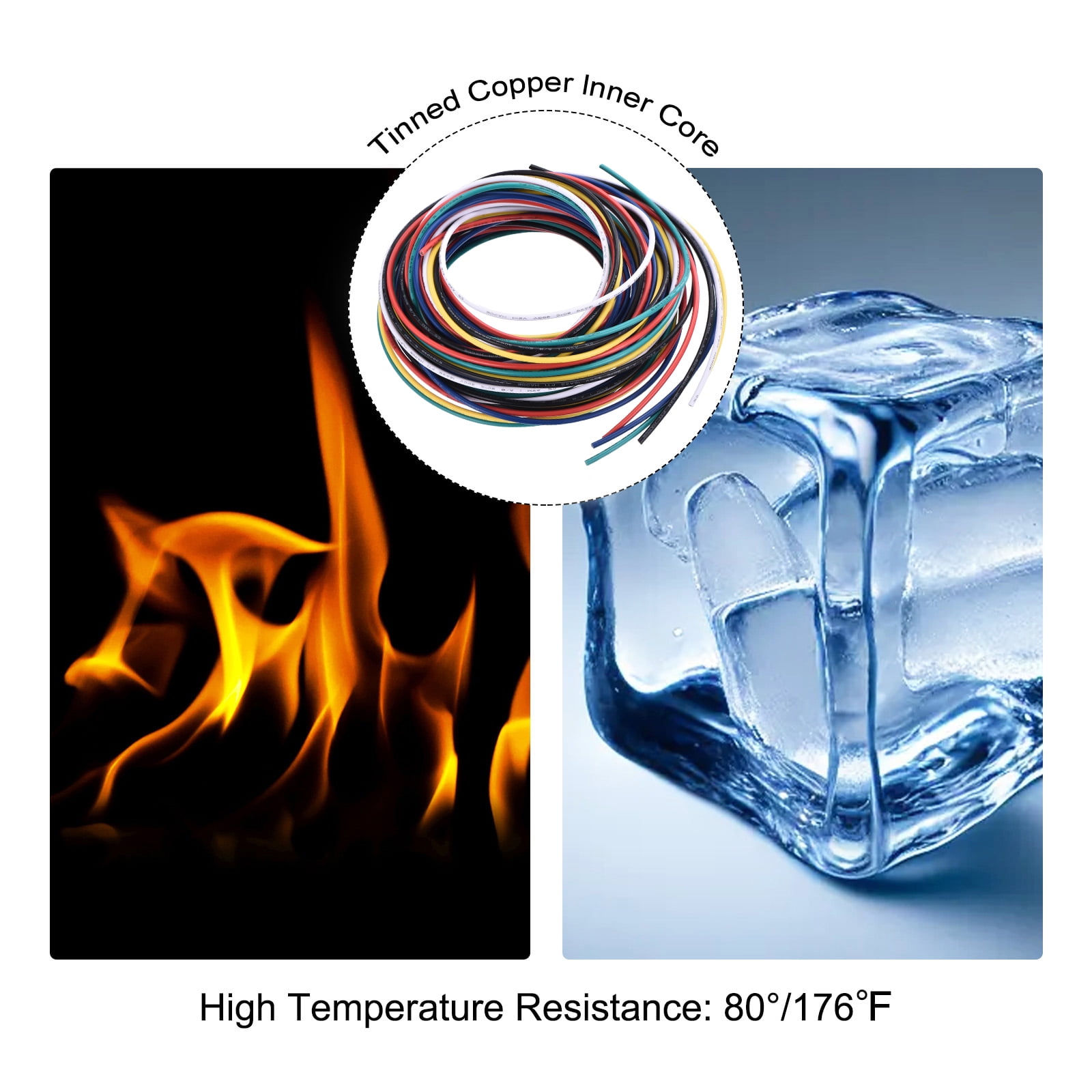 18 Gauge Hookup Wire 3.0m/10ft 18AWG Flexible Electrical Wire Tinned Copper Stranded 6 Color, 2mm