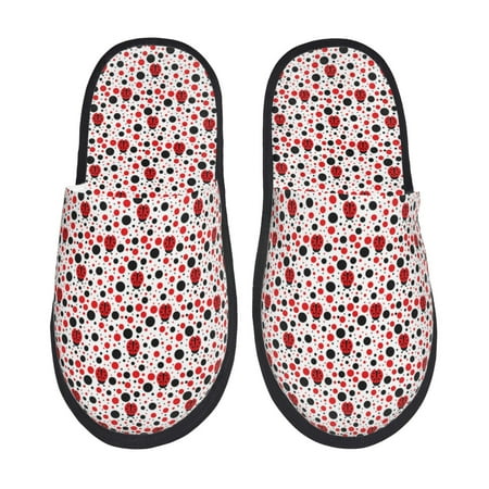 Balery Ladybugs 2 Slient Indoor Furry Fleece Comfort House Shoes Soft Non-Slip Home Shoes Cotton slippers House Slippers-- Large