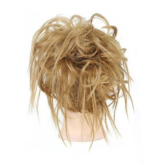 High-Temperature Synthetic Messy Hair Bun Wig - Blonde and Brown Elastic Fiber Style for Natural