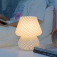 thumbnail image 2 of 2023,3 Color mushroom Lamp Glass Table Bedside Striped Translucent Murano Vintage Style Light 26s, 2 of 5