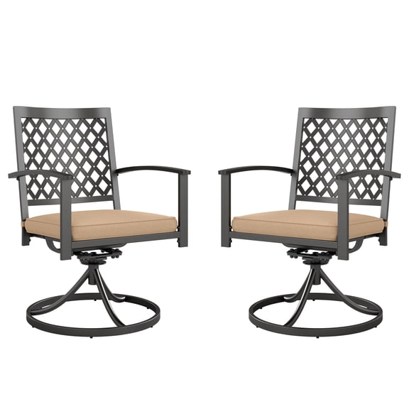 SUMMIT LIVING Set of 2 Outdoor Patio Dining Swivel Chairs, All Weather Metal Steel with Cushions, Black & Beige