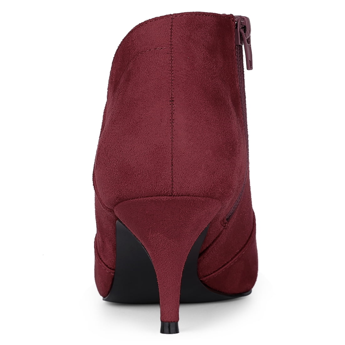 DARING DIVA Women's Pointed Toe Kitten Heel Cutout Ankle Boots Burgundy US 7