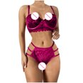 thumbnail image 3 of Conjunto de lencería con bordado de encaje con tiras y bralette de color sólido sexy para mujer Fridja nalpqowj11552, 3 of 4