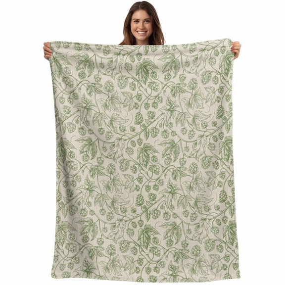Sage Green Flowers Blanket Soft Cozy Warm Throw Blanket for Couch, Plush Fuzzy Flannel Fleece Blankets for Sofa, Rustic Pastoral Botanical Floral Leaf Bed Blankets Lightweight Gifts for Men, 50"x80"