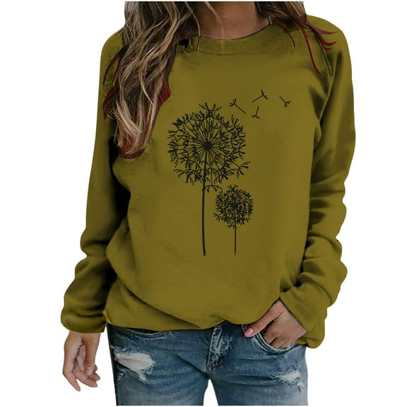 ShomPort Womens Casual Long Sleeve Sweatshirt Crew Neck Cute Pattern Print Pullover Loose Tops