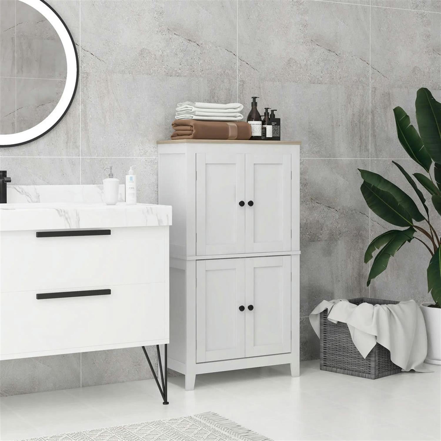 Demi Bonn 43" Bathroom Floor Cabinet, Freestanding Storage Cabinet with Adjustable Shelf and 4 Doors, for Living room, Entryway, Kitchen, White