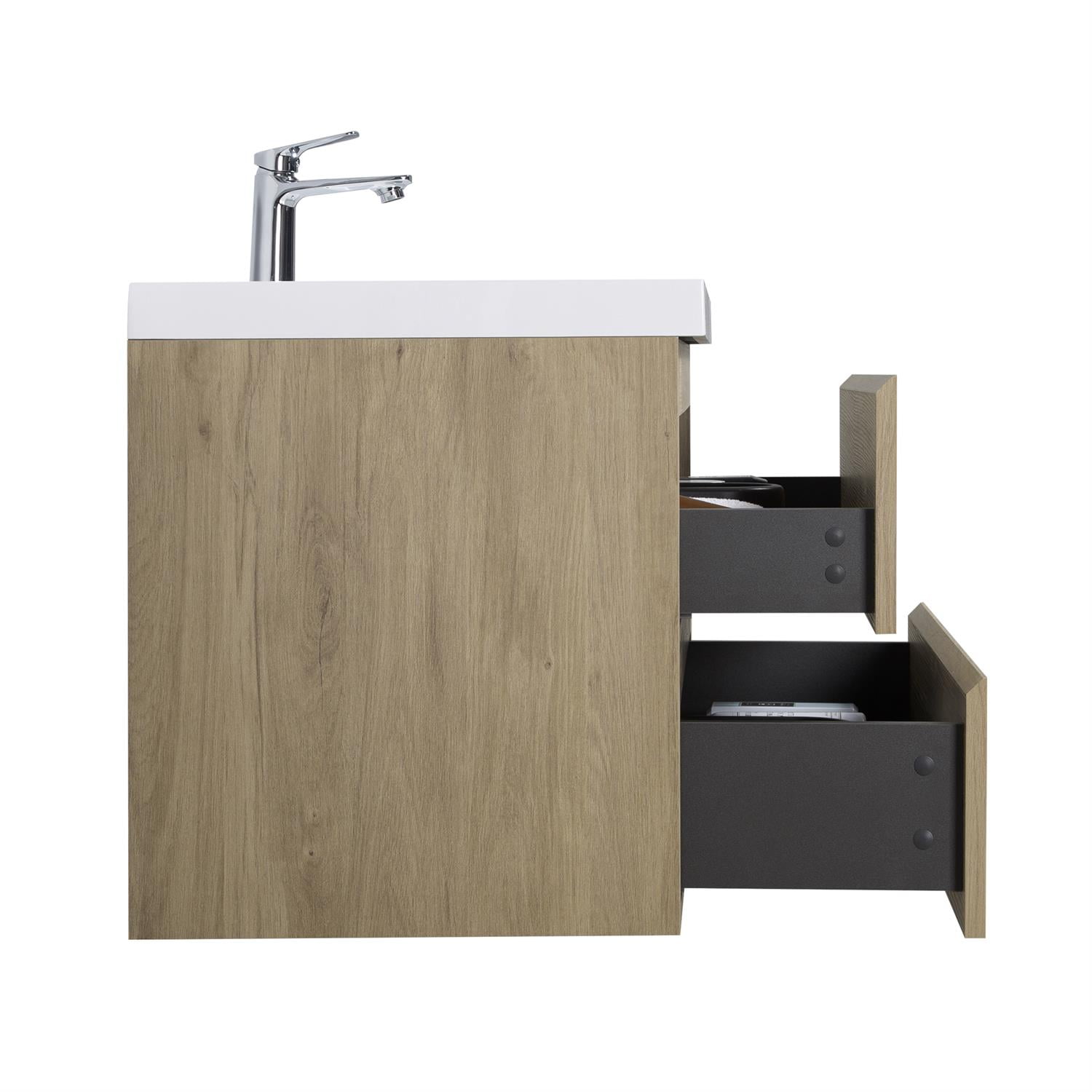 Demi Bonn 36" Floating Bathroom Vanity with Sink, Resin Top Basin and 2 Soft Close Drawers, Faucets and Drains Not Included, Brown