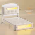 thumbnail image 2 of Twin Size Upholstered Platform Bed Frame with LED Lighting, Storage Headboard and Footboard, Remote/App Control, No Box Spring Needed,White, 2 of 9